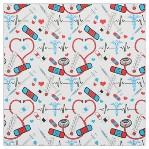 Niedlich Stethoscope Nurse Doctor EKG Pattern Stoff