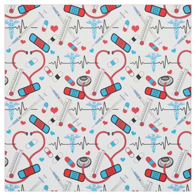 Niedlich Stethoscope Nurse | Doctor EKG Pattern Stoff (Muster)