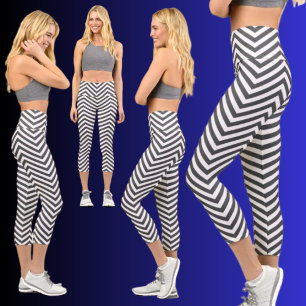 Niedlich Stilvoll Schwarz-weißes Abstraktes Muster Capri Leggings