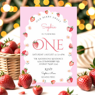 Niedlich Strawberry Berry Sweet First Birthday Wav Einladung