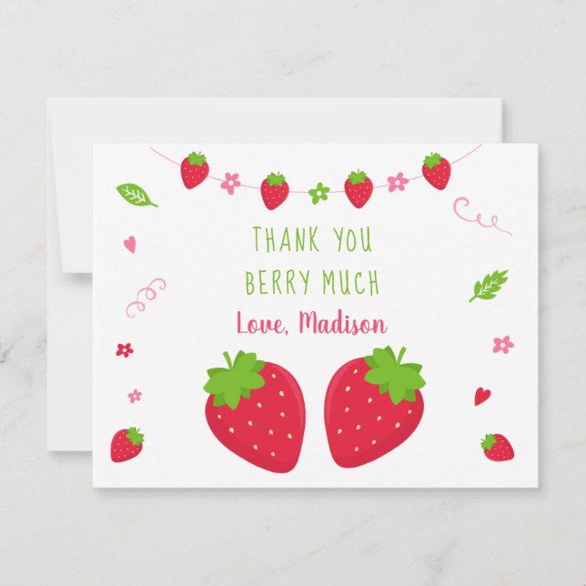 Niedlich Strawberry Birthday Vielen Dank Dankeskarte (Vorderseite)