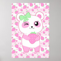 Niedlich Strawberry pink Kawaii Panda Bär
