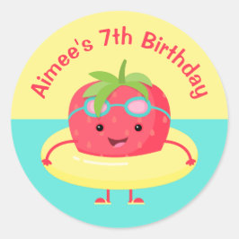 Niedlich Strawberry Schwimmer Geburtstag Runder Aufkleber