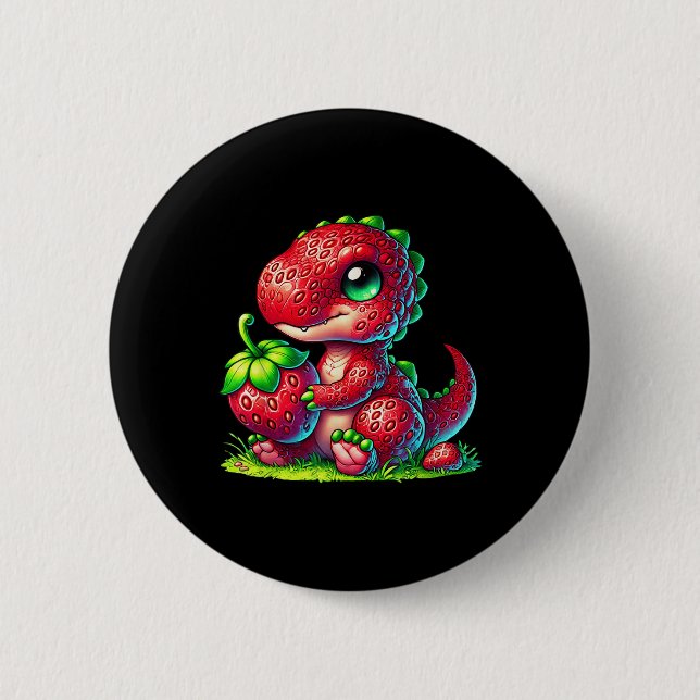 Niedlich Strawberry Summer Frucht Lover Dinosaur T Button (Vorderseite)