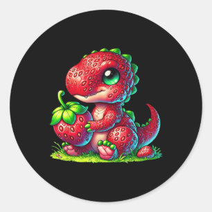 Niedlich Strawberry Summer Frucht Lover Dinosaur T Runder Aufkleber