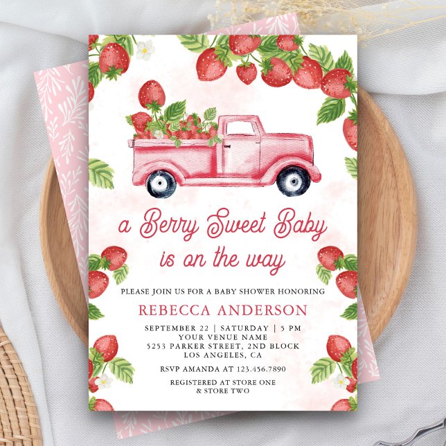 Niedlich Strawberry Truck Berry Sweet Baby Dusche Einladung (Von Creator hochgeladen)
