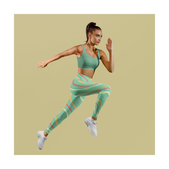 Niedlich Strip Green Yoga Frauen Leggings (Von Creator hochgeladen)