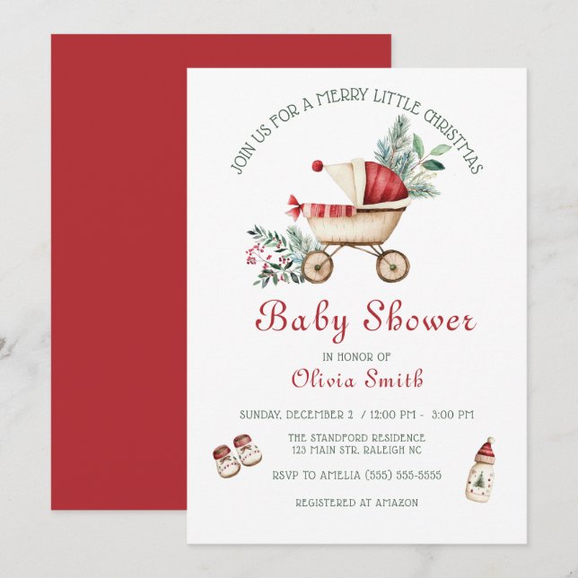 Niedlich Stroller Merry Little Christmas Baby Dusc Einladung (Vorne/Hinten)