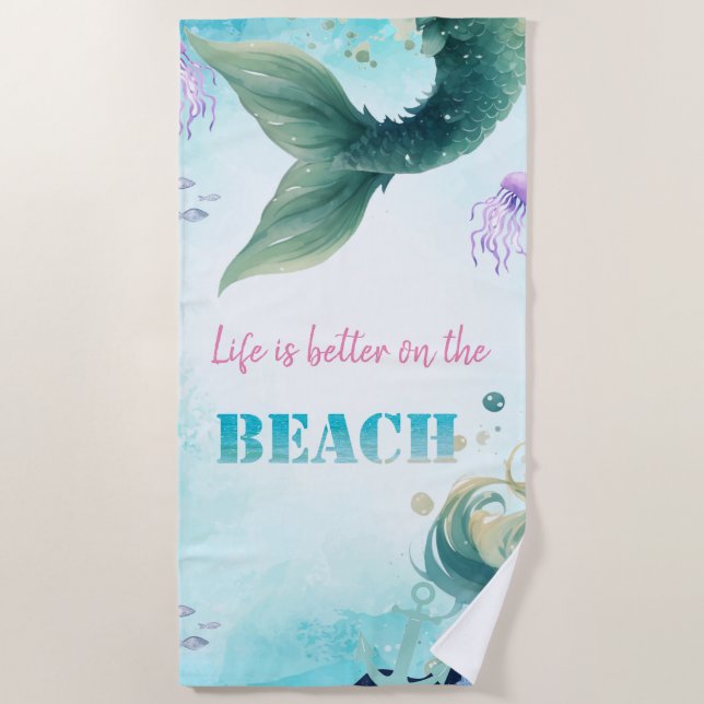 Niedlich Stylish Beach, Mermaid Schwanz Strandtuch (Vorderseite)