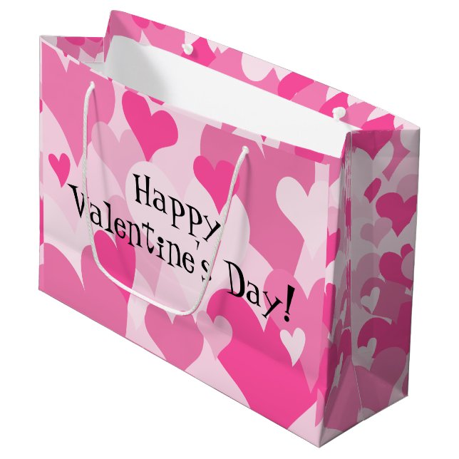 Niedlich Stylish rosa Herzen Valentinstag Große Geschenktüte (Vorderseite Schrägansicht)