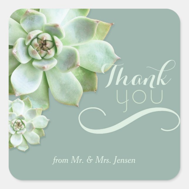 Niedlich Succulents Cactus Wedding Vielen Dank Quadratischer Aufkleber (Vorderseite)