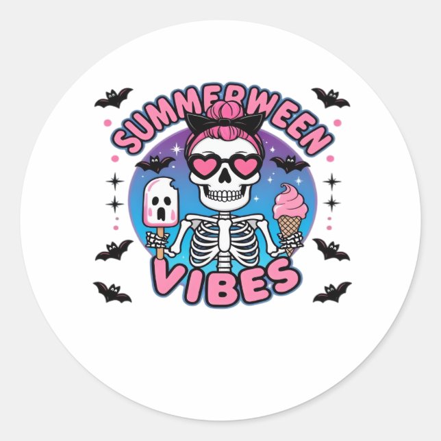 Niedlich Summerween Vibes Skeleton IceCream Summer Runder Aufkleber (Vorderseite)