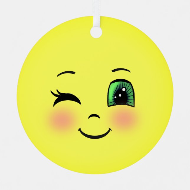 Niedlich Sun Happy Face Emoji Ornament Aus Metall (Vorderseite)