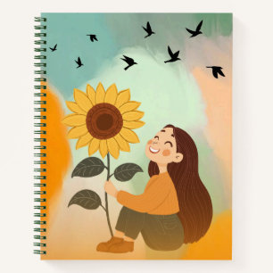 Niedlich Sunflower Girl Notebook - Ästhetisches Jo Notizbuch