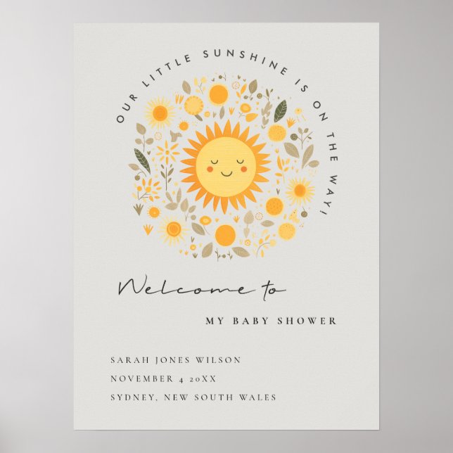 Niedlich Sunshine Boho Sun Baby Dusche Empfang Poster (Vorne)