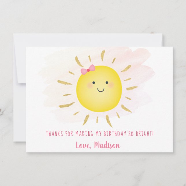 Niedlich Sunshine Pink & Gold Geburtstag Vielen Da Dankeskarte (Vorderseite)