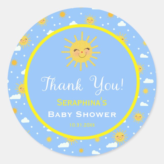 Niedlich Sunshine Sky Baby Dusche Vielen Dank Runder Aufkleber (Vorderseite)
