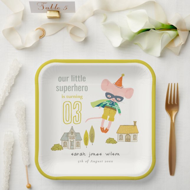 Niedlich Superheran Mouse Fun Kinder Foto Geburtst Pappteller (Hochzeit)