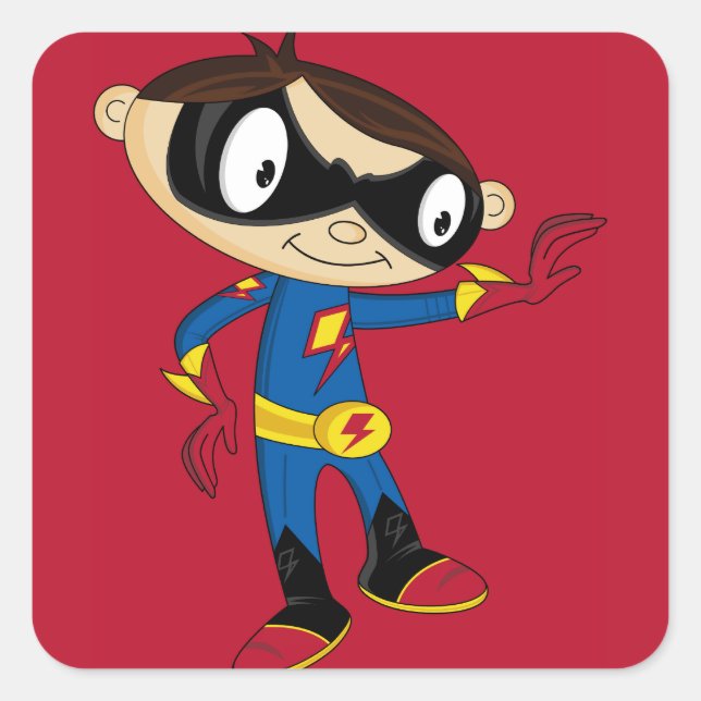 Niedlich Superhero Boy Quadratischer Aufkleber (Vorderseite)