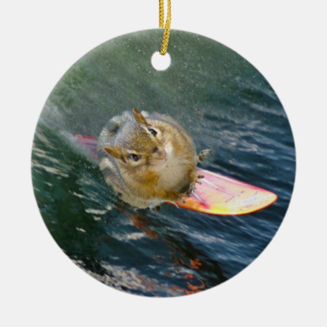 Niedlich Surfen Chipmunk Keramikornament (Vorne)