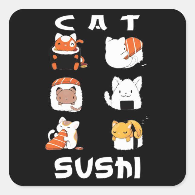 Niedlich Sushi Cat Japanisches Essen Quadratischer Aufkleber (Vorderseite)