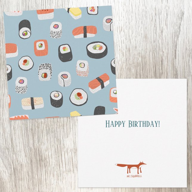 Niedlich Sushi Geburtstagskarte Hinweiskarte (Sushi Japanese food art birthday card)