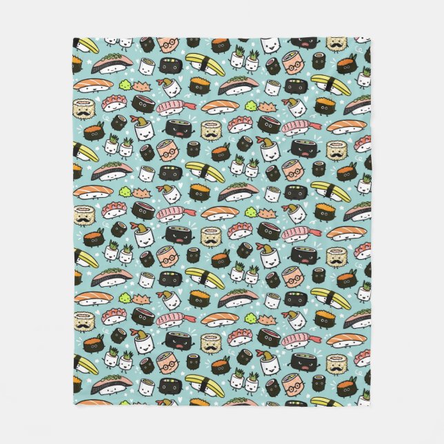 Niedlich Sushi Gemustert| Kawaii Sushi - Zeichen Fleecedecke (Vorderseite)