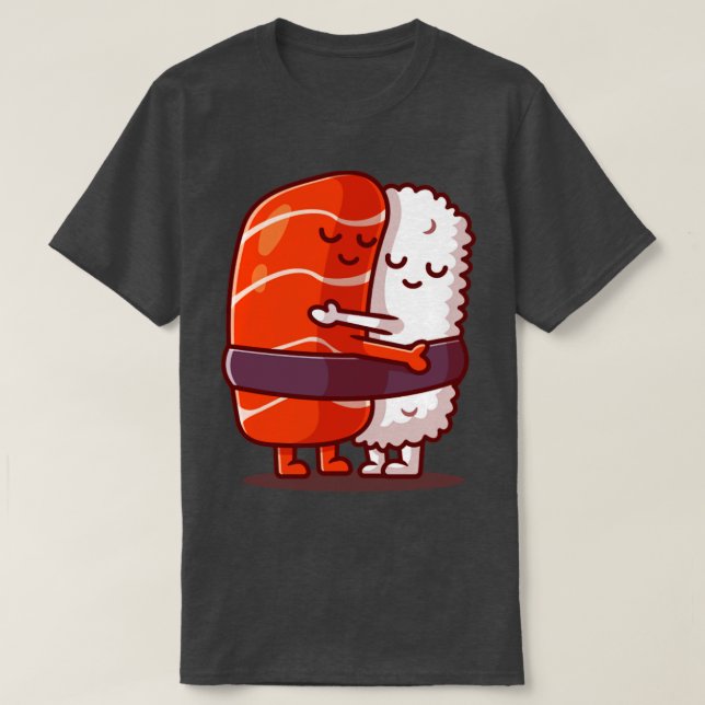 Niedlich Sushi Lmon Couple Hug Cartoon T-Shirt (Design vorne)