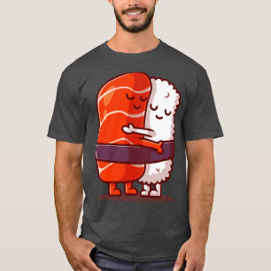 Niedlich Sushi Lmon Couple Hug Cartoon T-Shirt
