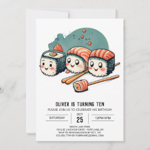 Niedlich Sushi Wonderland Printable Birthday Einladung