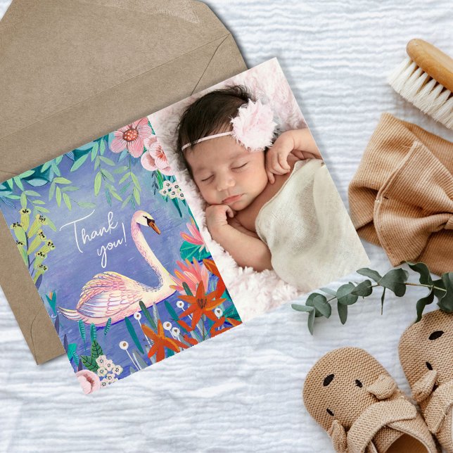Niedlich Swan Princess Floral Vielen Dank Postkarte (Von Creator hochgeladen)