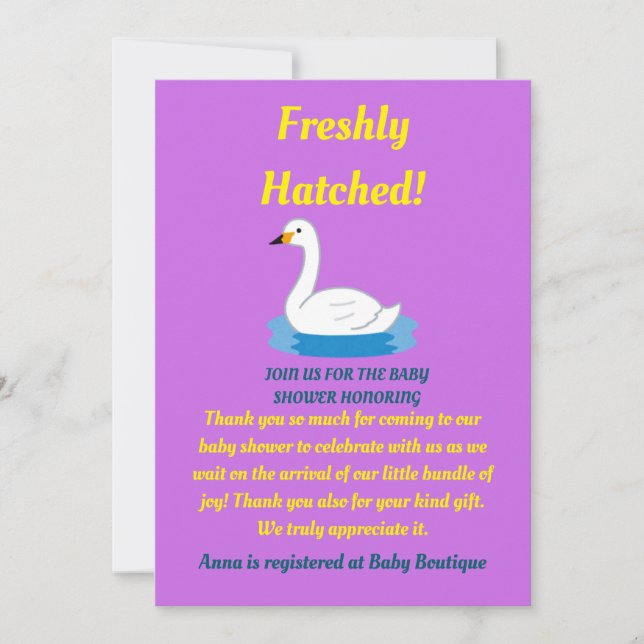 Niedlich Swan Theme Girl Baby Dusche Einladung (Vorderseite)