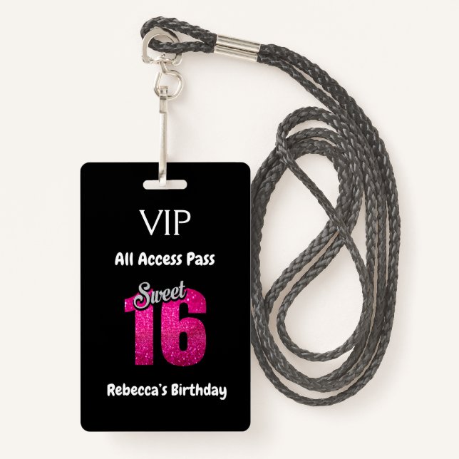 Niedlich Sweet 16 Birthday VIP All Access Pass Ausweis (Vorderseite mit Schlüsselband)