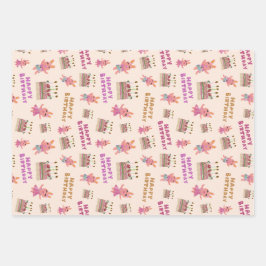 Niedlich Sweet Bunnies Pink White Blue Kindergebur Geschenkpapier Set