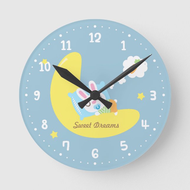 Niedlich Sweet Dreams Dreamland Baby Bunny Kinderz Runde Wanduhr (Vorderseite)