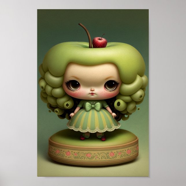 Niedlich Sweet Kawaii Green Apple Girl Poster (Vorne)