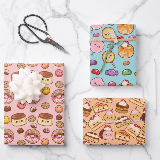 Niedlich Sweet Kawaii Leckereien Party Geschenkpapier Set (Vorderseite)