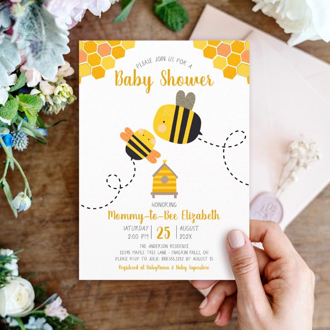 Niedlich Sweet Kawaii Mommy to Bee Themed Baby Dus Einladung (Von Creator hochgeladen)