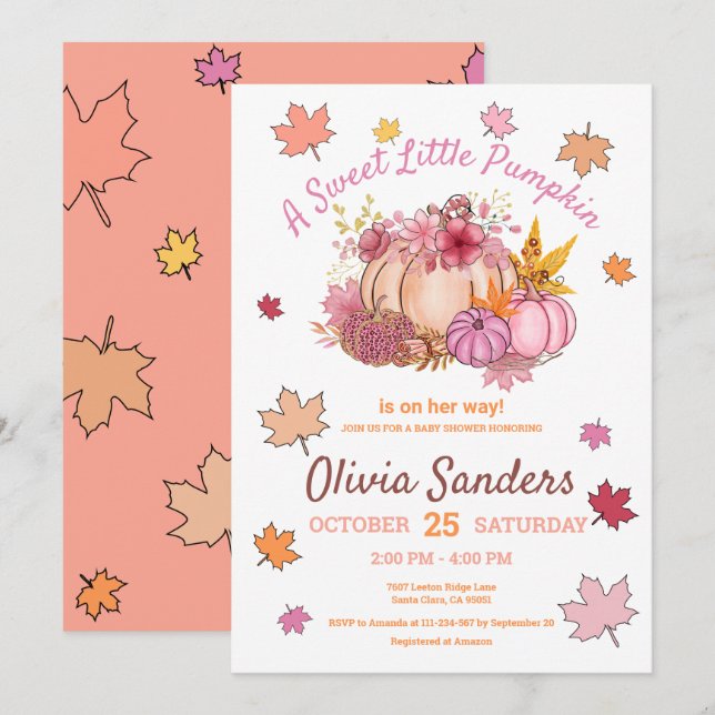 Niedlich Sweet Little Pumpkin Herbstlaubs Kinderdu Einladung (Vorne/Hinten)