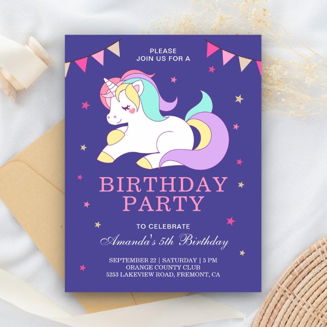 Niedlich Sweet Magical Unicorn Geburtstagsparty Einladungspostkarte (Von Creator hochgeladen)