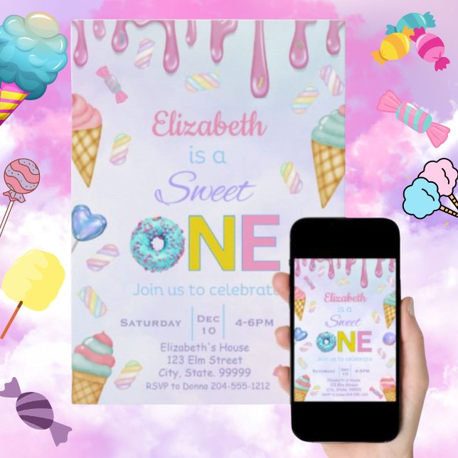 Niedlich Sweet One Birthday Invitation for Girl Einladung (Von Creator hochgeladen)