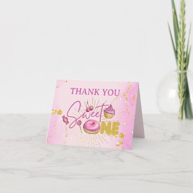 Niedlich Sweet One Desserts Pink Imitate Gold Glit Dankeskarte (Vorderseite)