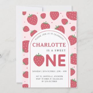 Niedlich Sweet Strawberry 1. Geburtstag Party Rosa Einladung