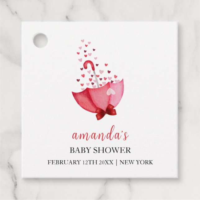 Niedlich Sweetheart Schirm Bow Baby Dusche Geschenkanhänger (Vorderseite)