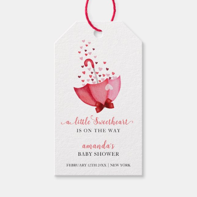 Niedlich Sweetheart Schirm Bow Baby Dusche Geschenkanhänger (Vorderseite)