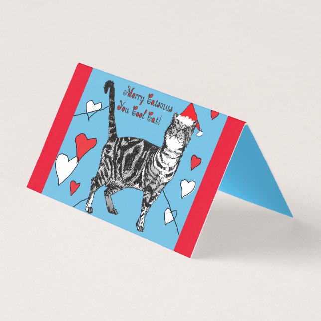 Niedlich Tabby Cat Merry Catsmus Weihnachtskarte S (Vorderseite)