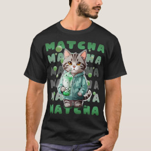 Niedlich Tabby Kitten in Hoodie trinken Matcha Gre T-Shirt