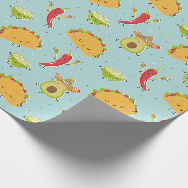 Niedlich Tacos Avocado Chili Limones Party Blau Geschenkpapier (Ecke)