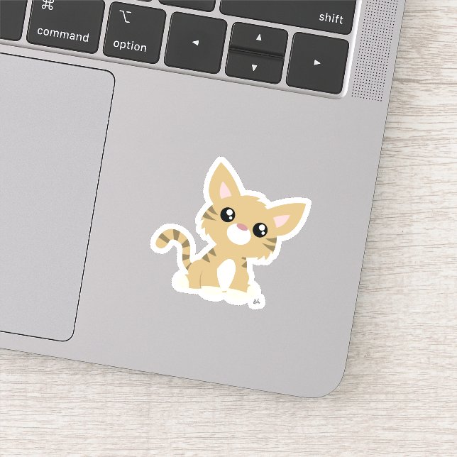 Niedlich Tan Kitty Custom-Cut Vinyl Sticker (Detail)