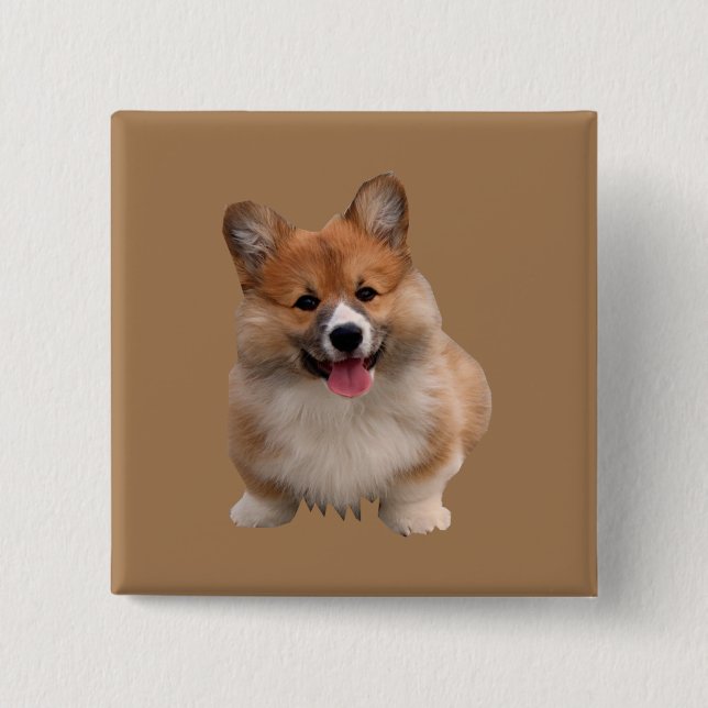 Niedlich Tan Welsh Corgi Square Button (Vorderseite)